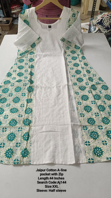 White Jaipur Cotton A-Line Kurtis - AJ144