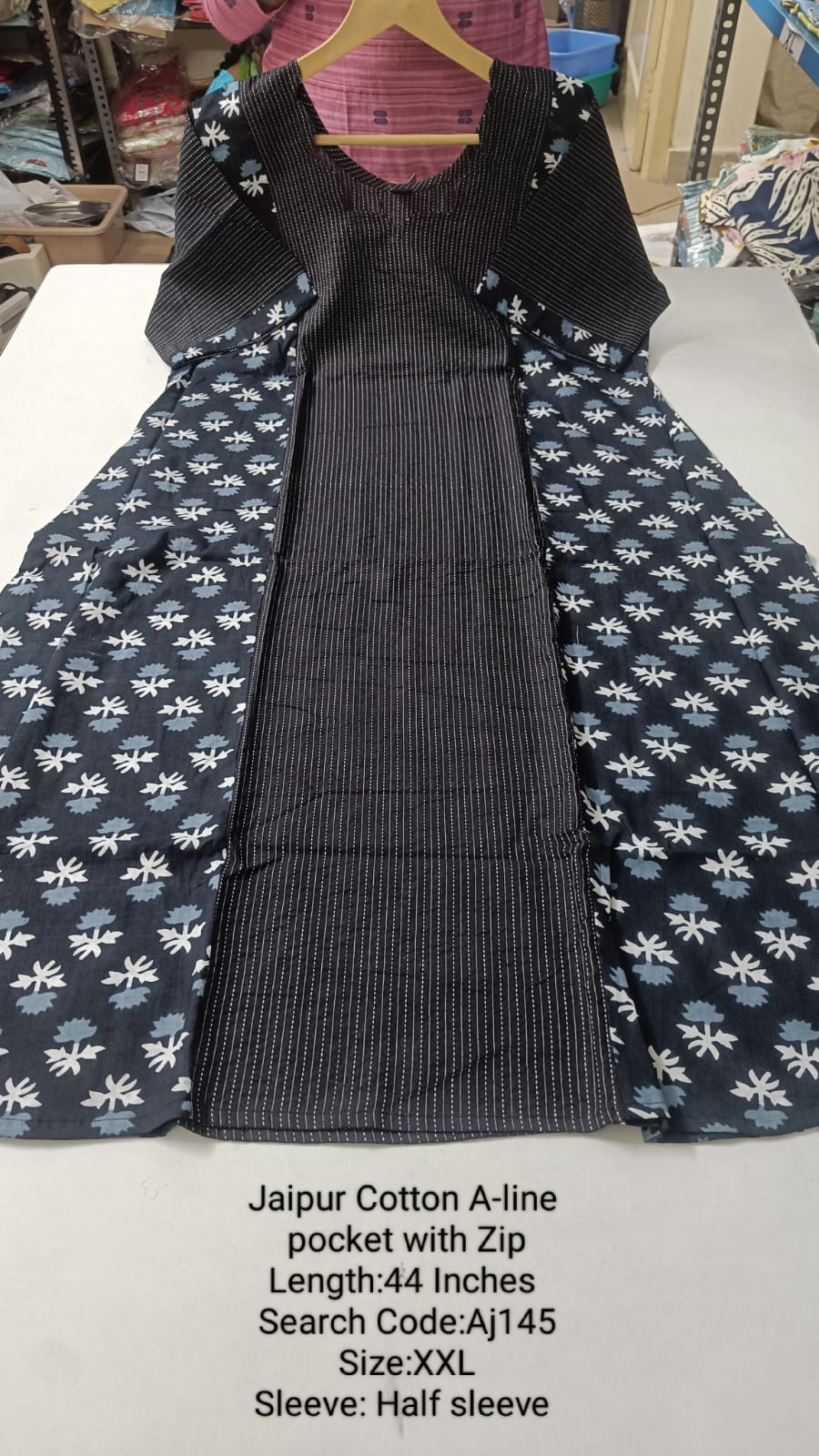 Black Jaipur Cotton A-Line Kurtis - AJ145