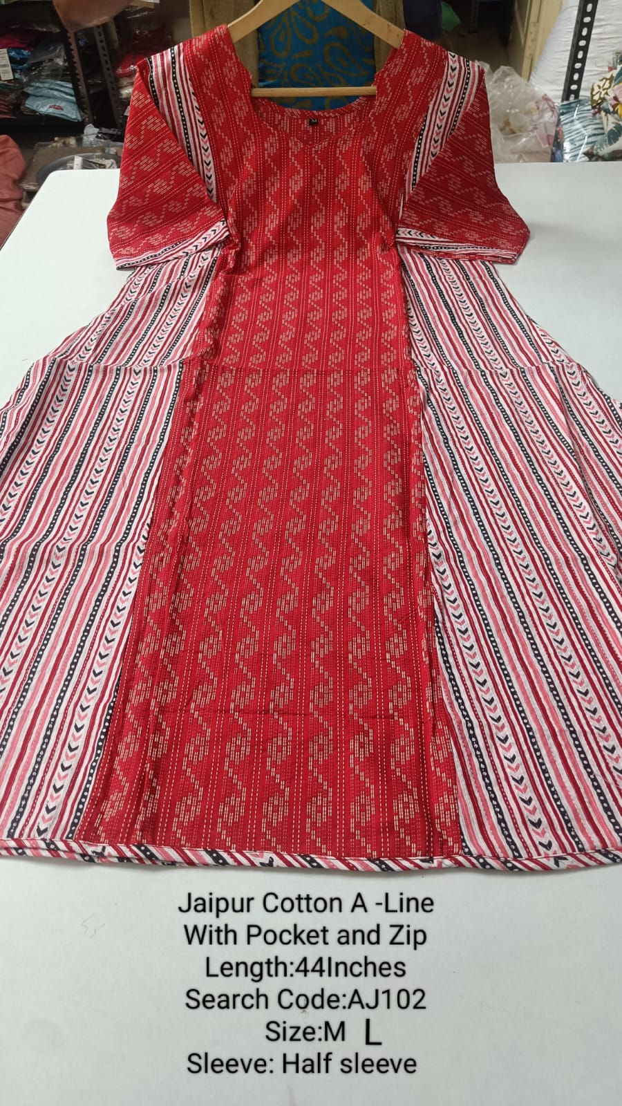 Red Jaipur Cotton A-Line Kurtis - AJ102