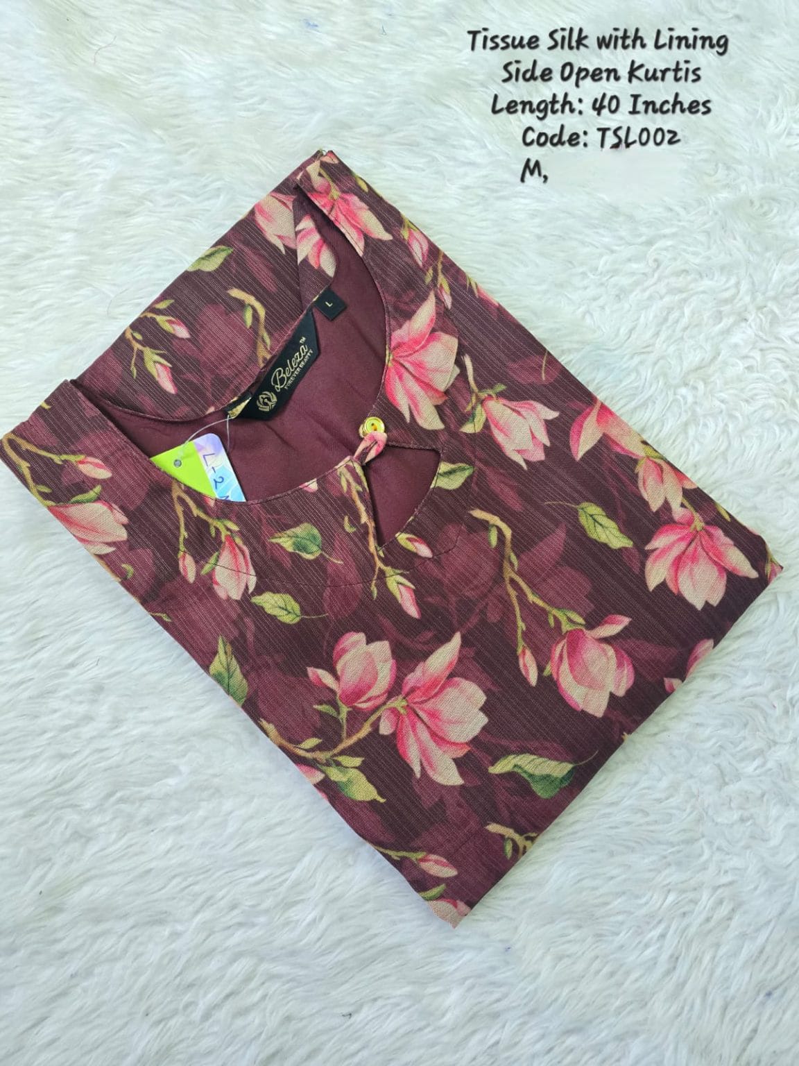 Wine Daily Wear Tissue Silk  Side Open Kurtis -  TSL002