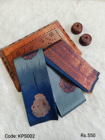 Dark Blue Kubera Pattu Saree - KPS002
