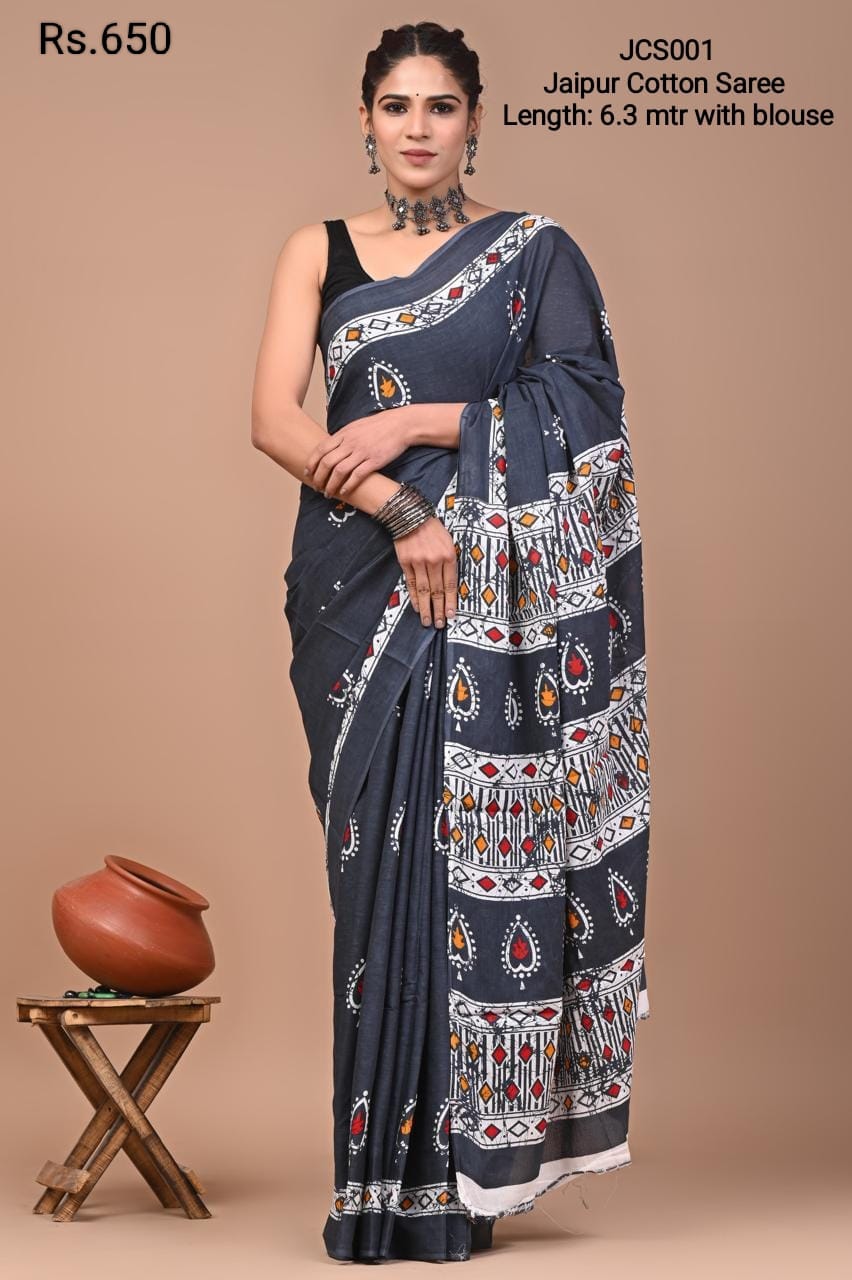 Cement Jaipur Cotton 80's Count Saree -JCS001