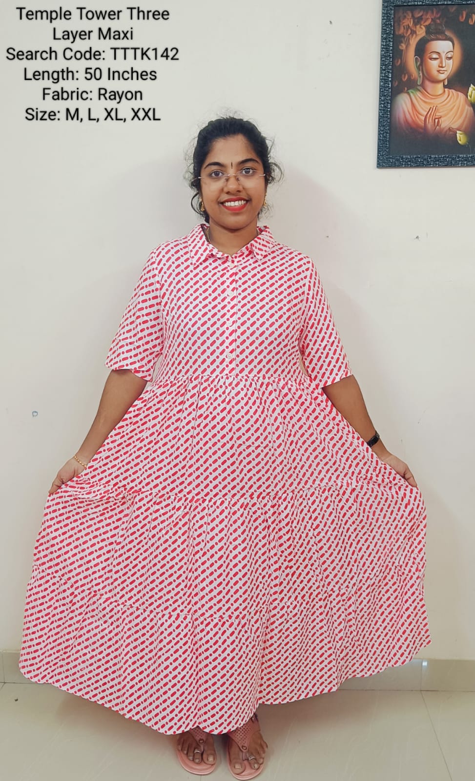 White Red Temple Tower Three Layer Maxi -TTTK142