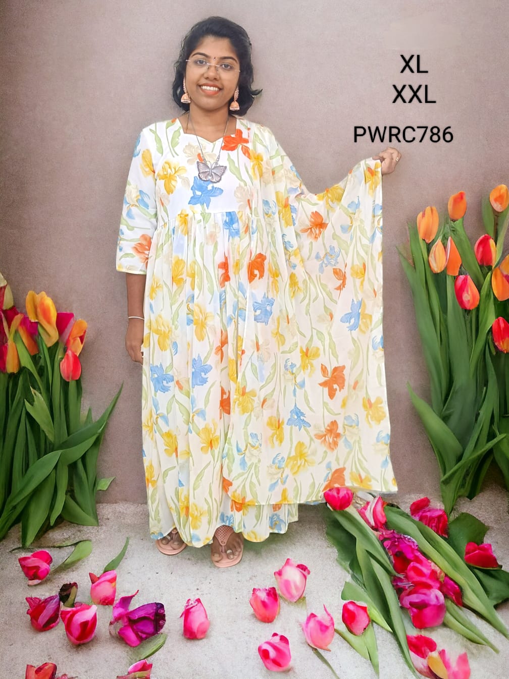 Sandal Georgette trending maxi gown with dupatta - PWRC786