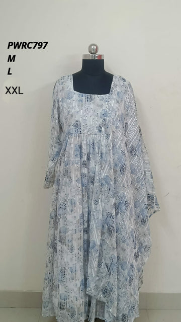 Blue Georgette trending maxi gown with dupatta - PWRC797
