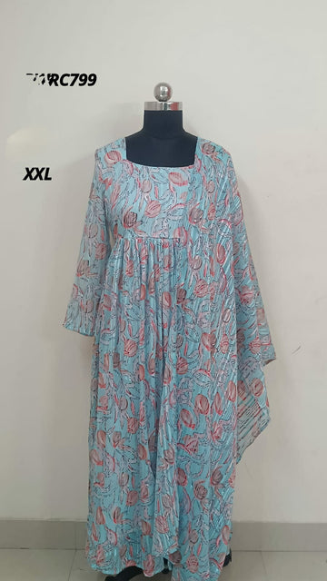 Blue Georgette trending maxi gown with dupatta - PWRC799