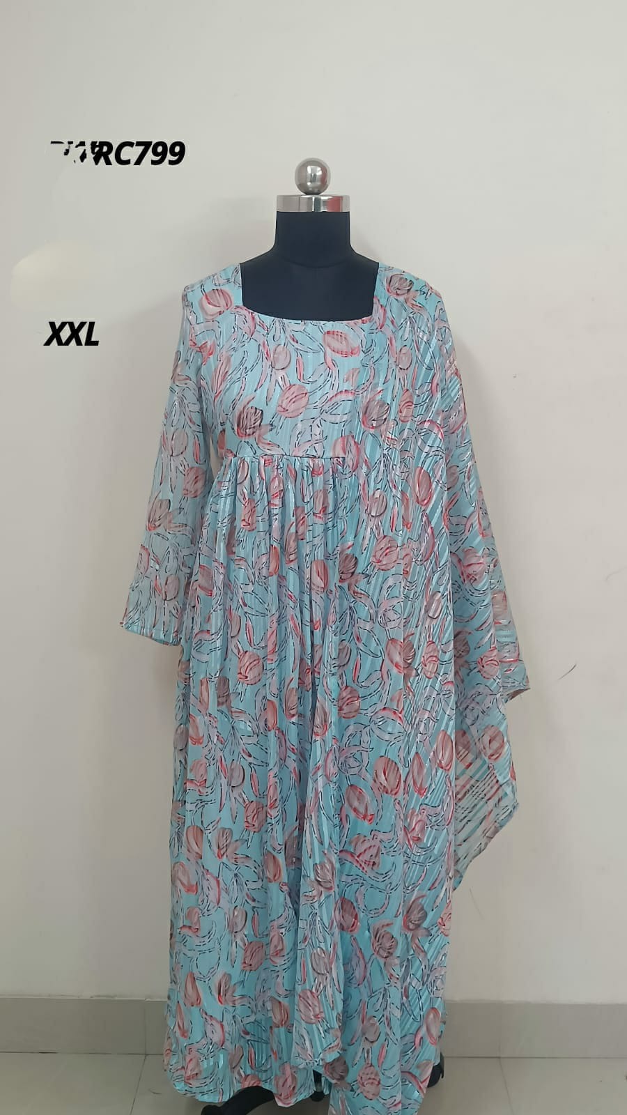 Blue Georgette trending maxi gown with dupatta - PWRC799