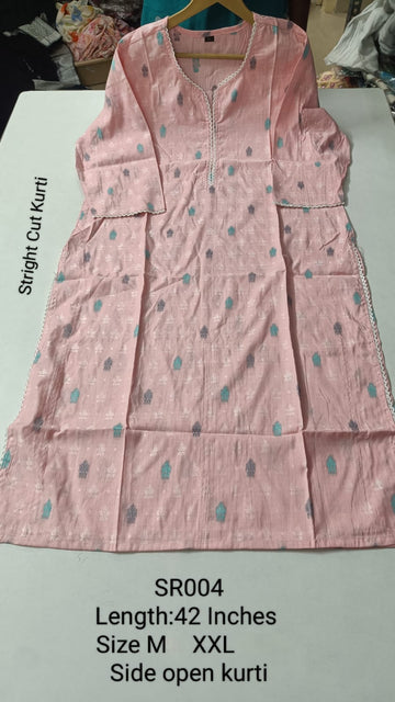 Light Baby Pink Cotton Side Open Kurti -SR004