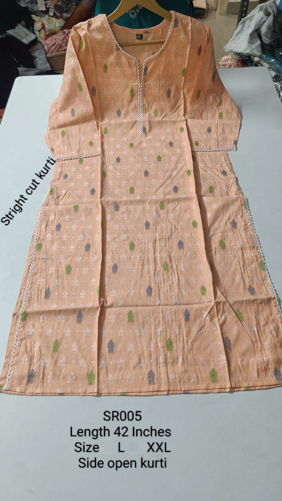 Light Orange Cotton Side Open Kurti -SR005