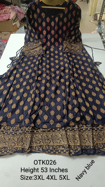 Navy Blue  Rayon Maxi Gown- OTK026