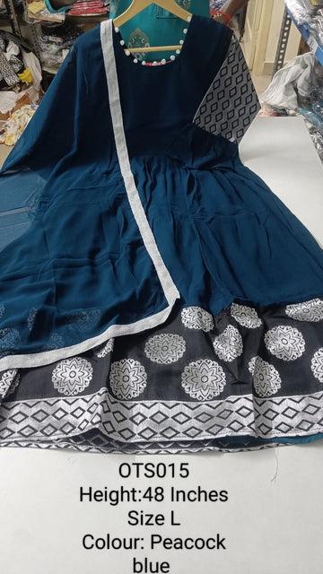 Peacock Blue Georgette Maxi With Dupatta - OTS015