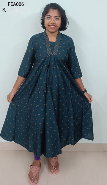 Peacock Blue V Neck Silk Cotton Embroidery Alone - FEA006