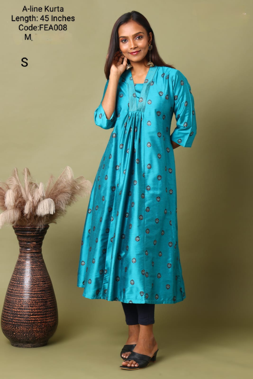 Blue V Neck Silk Cotton Embroidery Alone - FEA008