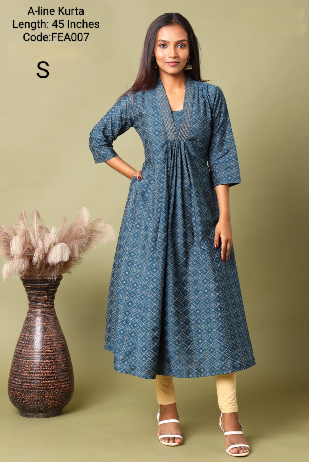 Blue V Neck Silk Cotton Embroidery Alone - FEA007