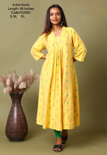 Yellow V Neck Silk Cotton Embroidery Alone - FEA001