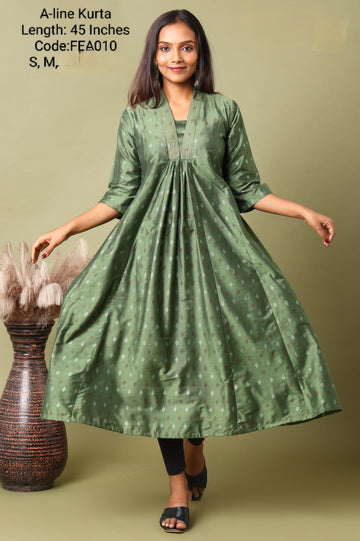 Pista Green V Neck Silk Cotton Embroidery Alone - FEA010