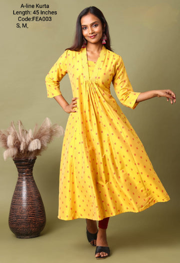 Yellow V Neck Silk Cotton Embroidery Alone - FEA003