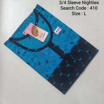 Blue Cotton Nila 3/4 Sleeve Model Nighties -410