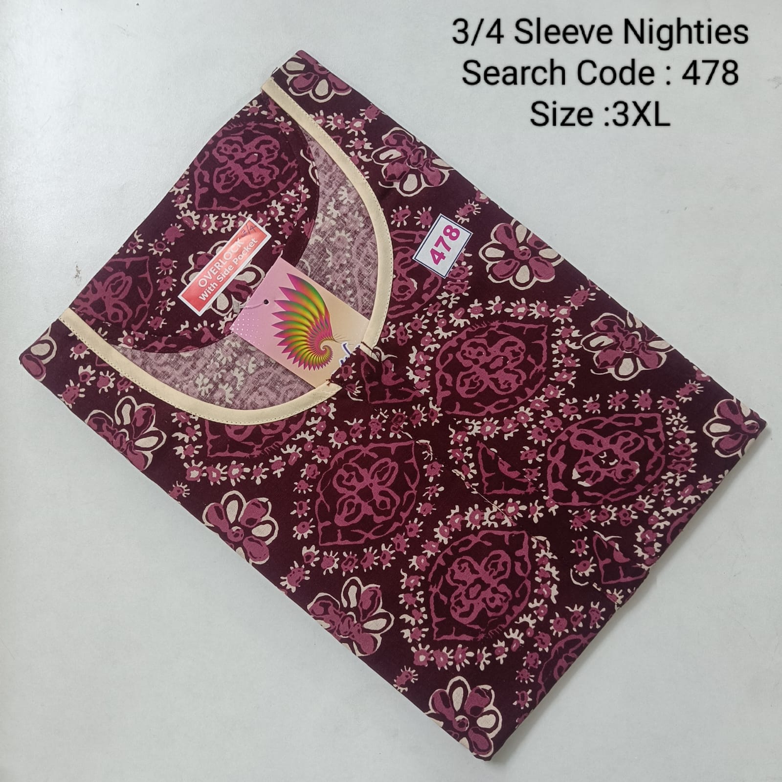 Brown Cotton Nila 3/4 Sleeve Model Nighties -478
