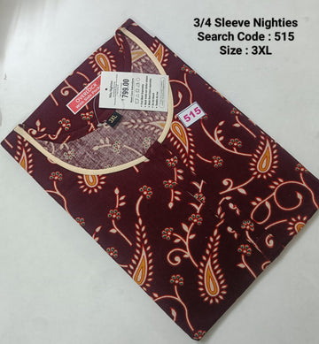 Brown Cotton Nila 3/4 Sleeve Model Nighties -515