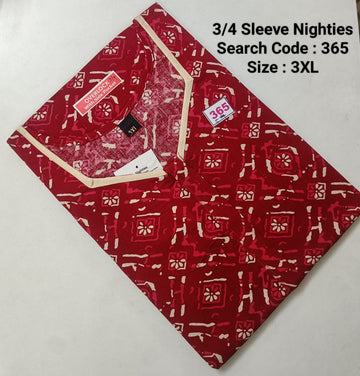 Red Cotton Nila 3/4 Sleeve Model Nighties -365