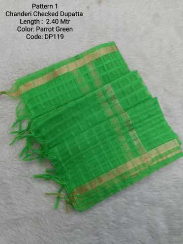 Parrot Green Chanderi Checked Net Dupatta - DP119