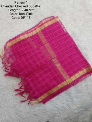 Rani Pink Chanderi Checked Net Dupatta - DP118