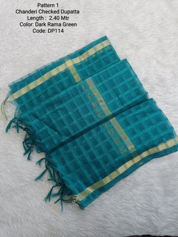 Dark Rama Green Chanderi Checked Net Dupatta - DP114
