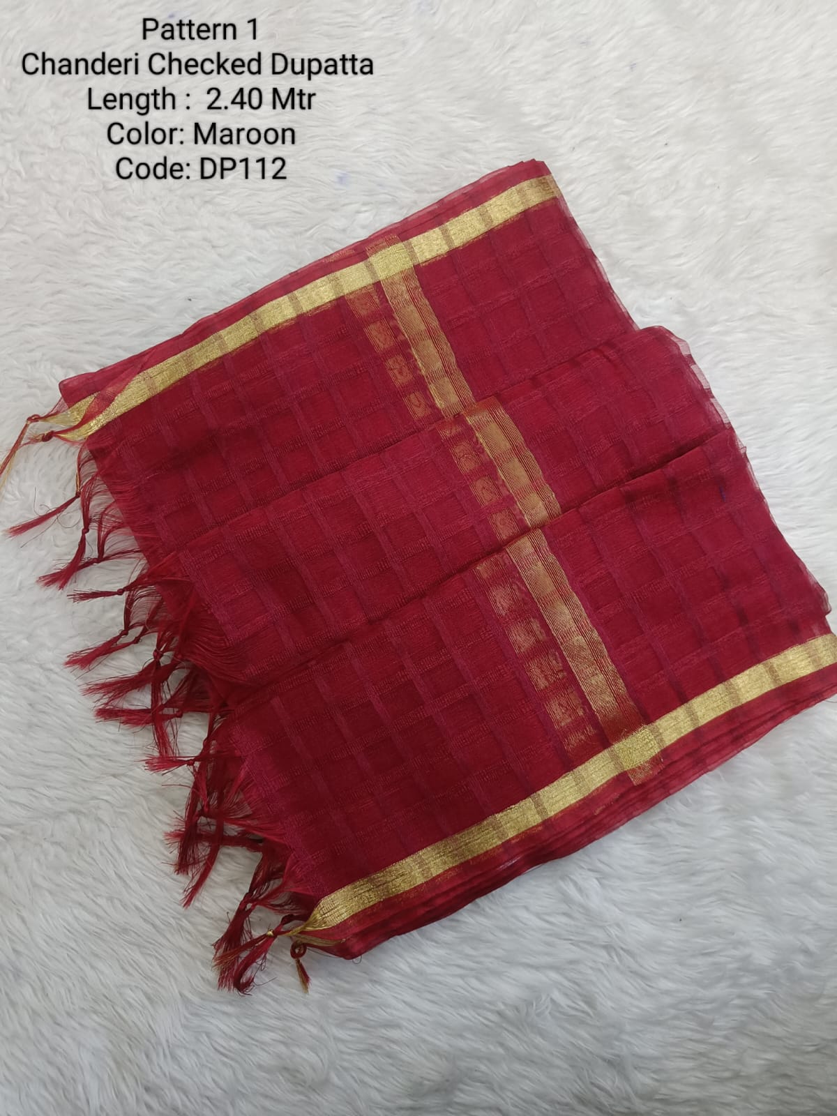 Maroon Chanderi Checked Net Dupatta - DP112