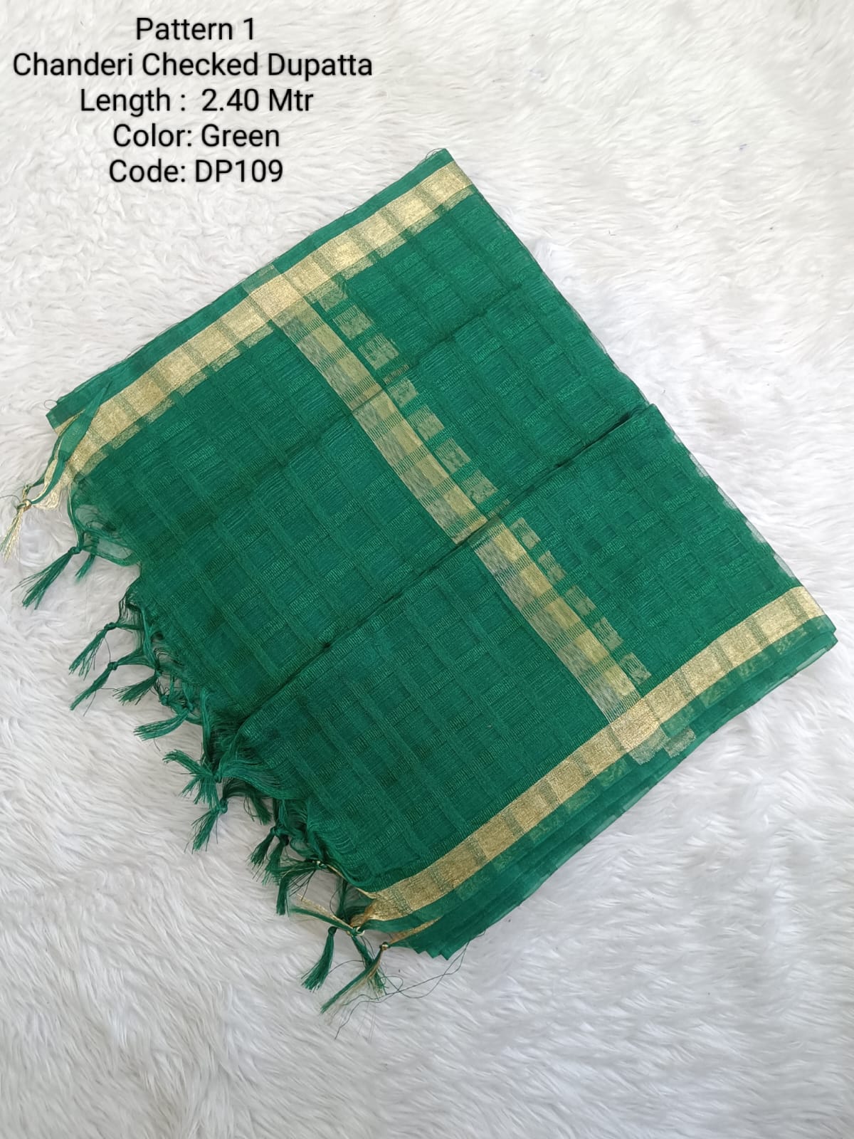 Green Chanderi Checked Net Dupatta - DP109