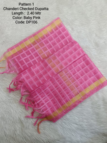 Baby Pink Chanderi Checked Net Dupatta - DP106