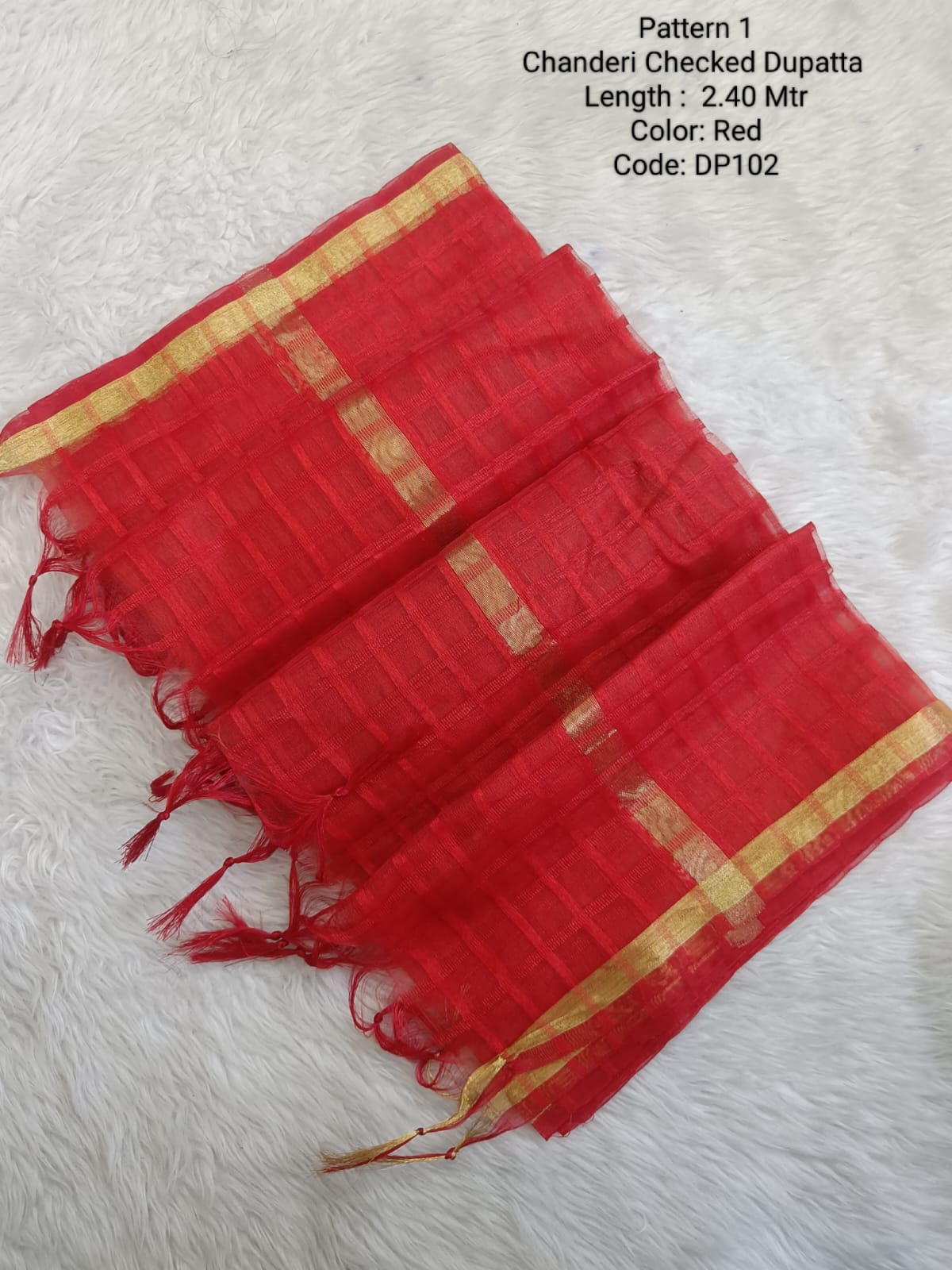 Red Chanderi Checked Net Dupatta - DP102