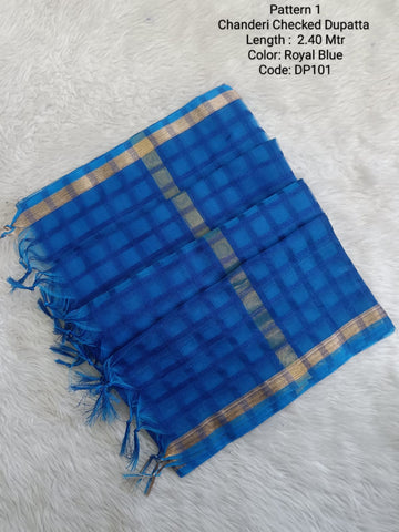 Royal Blue Chanderi Checked Net Dupatta - DP101