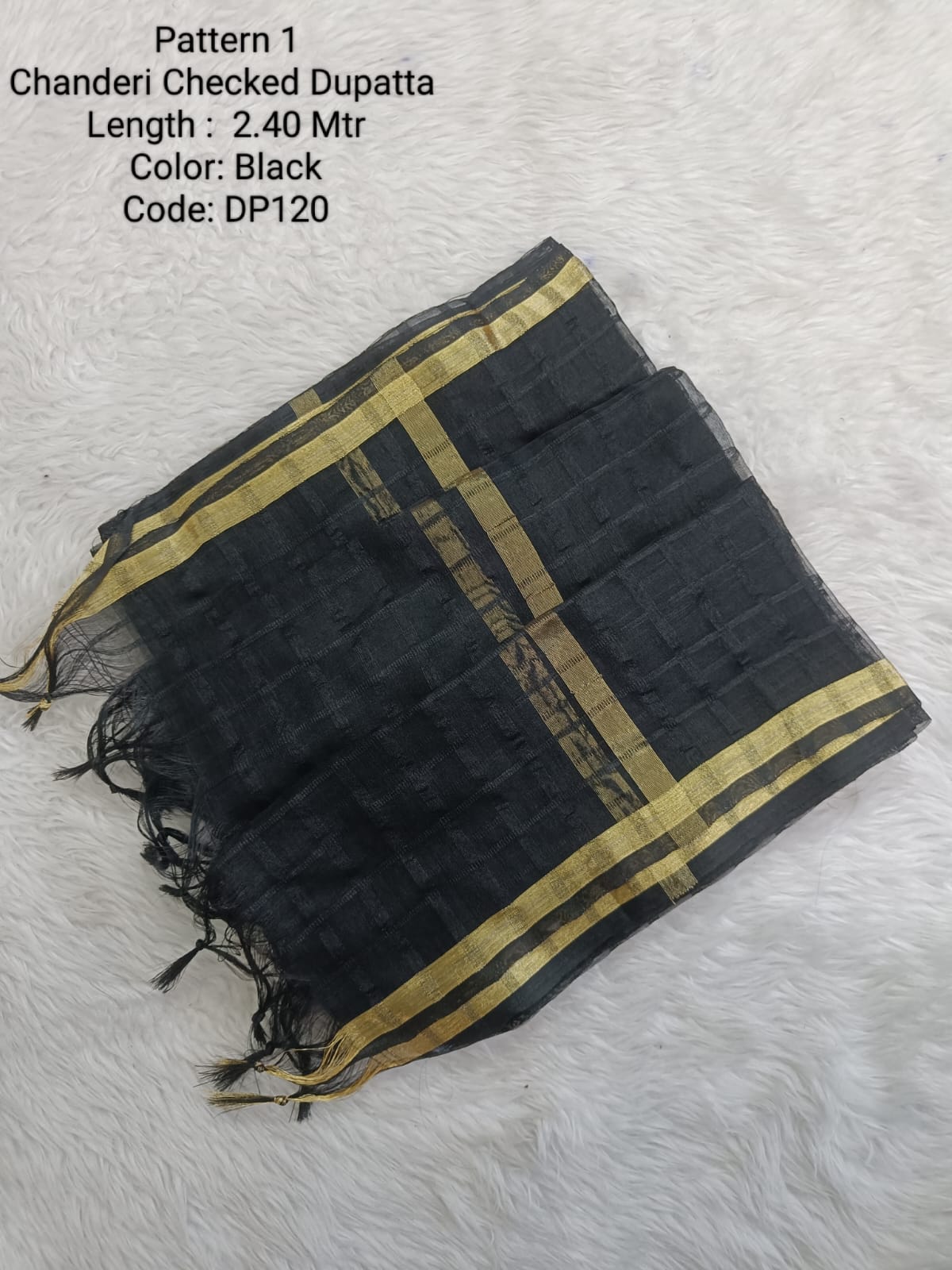 Black Chanderi Checked Net Dupatta - DP120