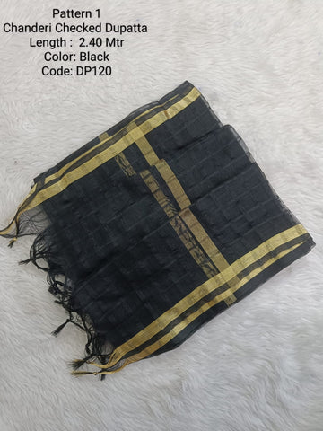 Black Chanderi Checked Net Dupatta - DP120