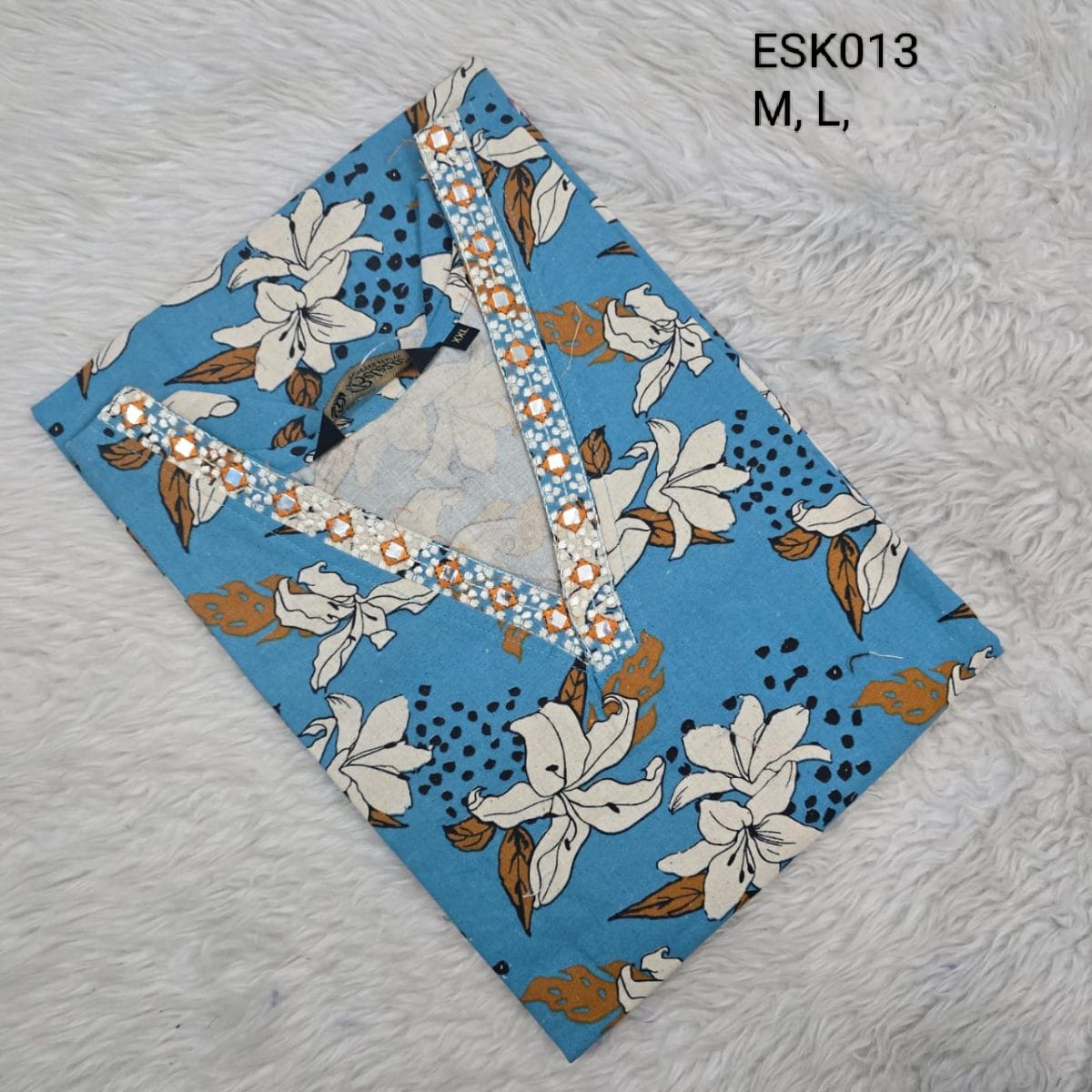 Blue Embroidery & Sequence Side open Kurtis -ESK013