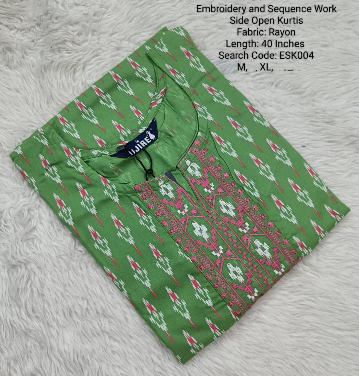 Green Embroidery & Sequence Side open Kurtis -ESK004