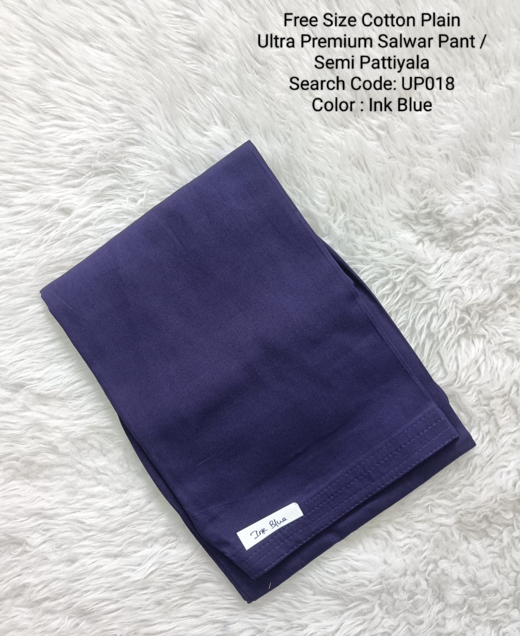 Ink Blue Cotton Plain Pattiyala  - UP018