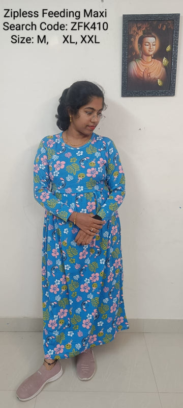 Blue Zipless Feeding Kurtis Flip Flap Model - ZFK410