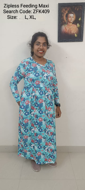 Blue Zipless Feeding Kurtis Flip Flap Model - ZFK409