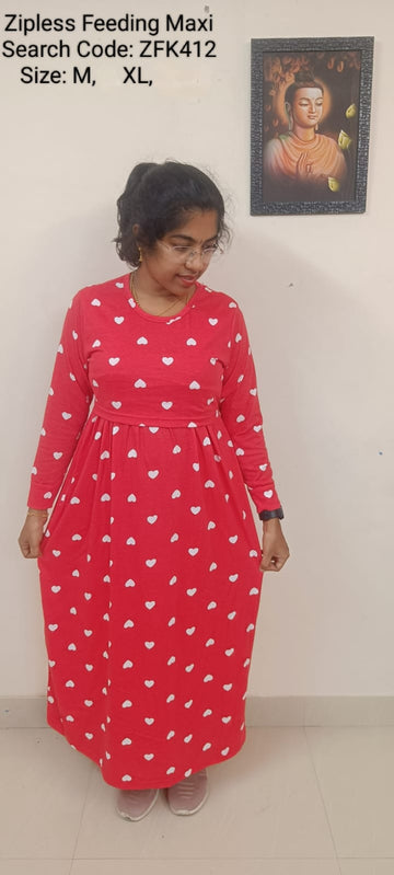 Red Zipless Feeding Kurtis Flip Flap Model - ZFK412