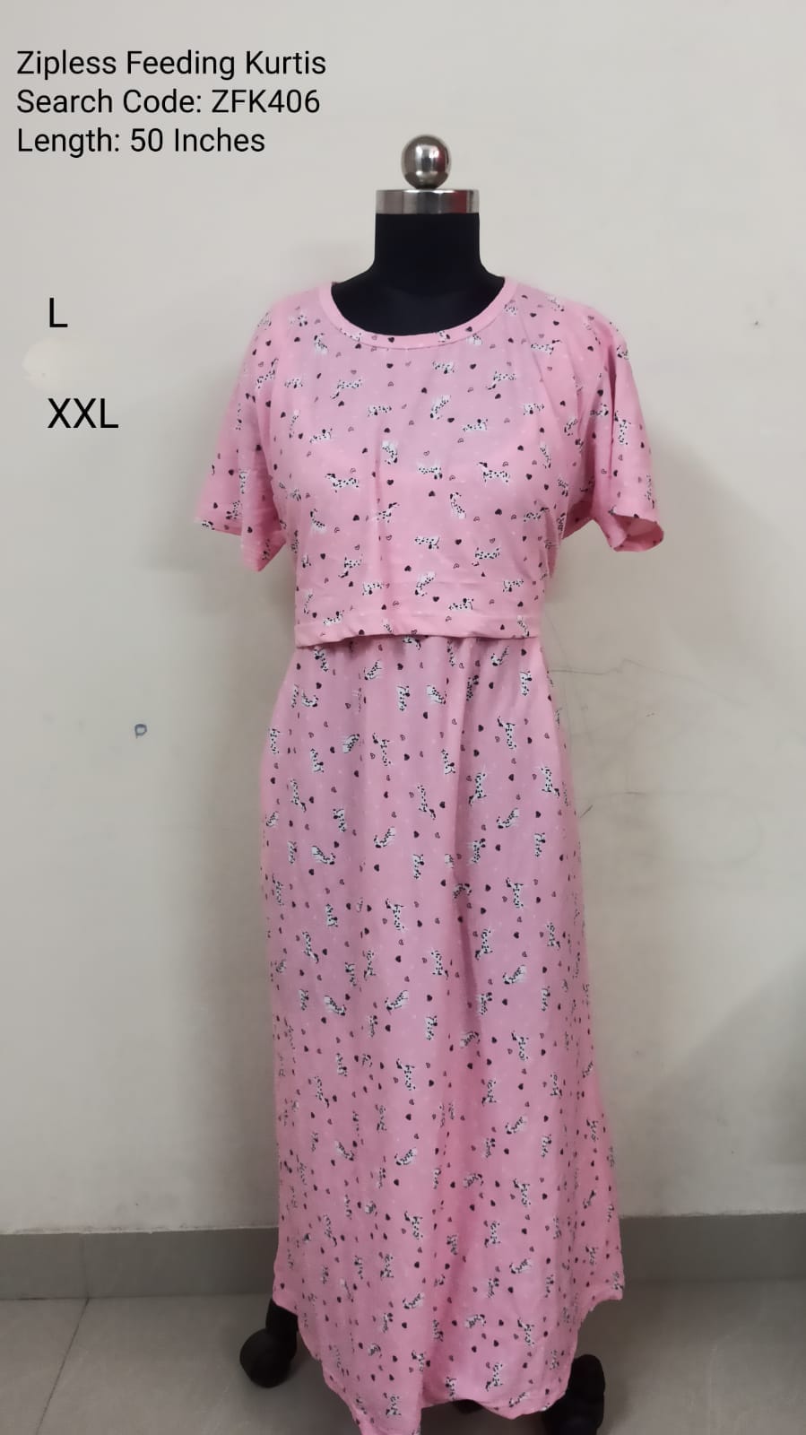 Pink Zipless Feeding Kurtis Flip Flap Model - ZFK406