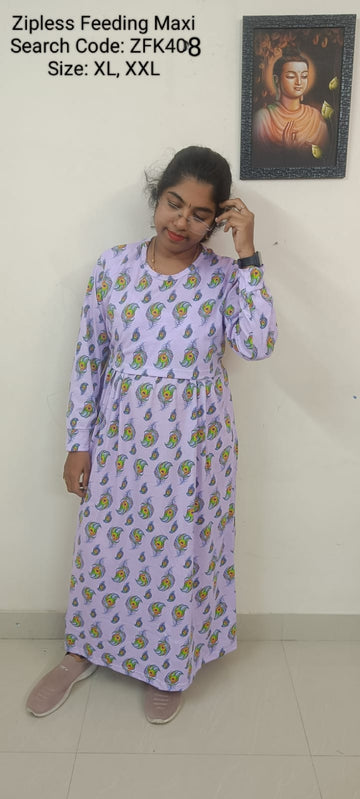 Light Lavender Zipless Feeding Kurtis Flip Flap Model - ZFK408
