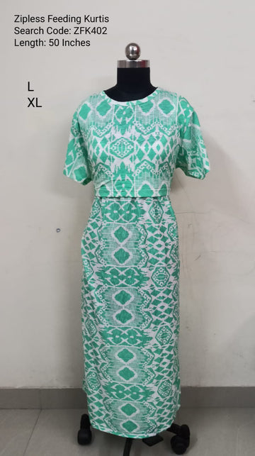 Light Green Zipless Feeding Kurtis Flip Flap Model - ZFK402