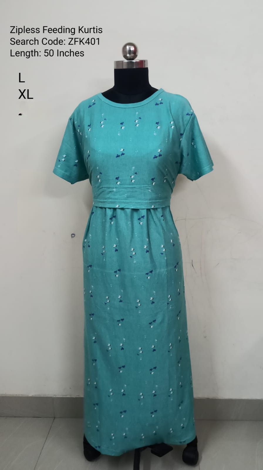 Light Teal Zipless Feeding Kurtis Flip Flap Model - ZFK401