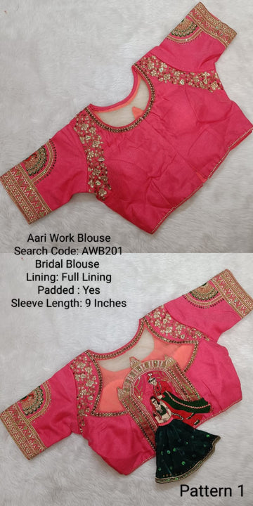 Pink Silk Cotton Aari work Round Neck Bridal Blouse - AWB201