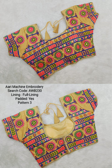 Sandal Silk Cotton Aari work Machine Embroidery Bridal Blouse - AWB232