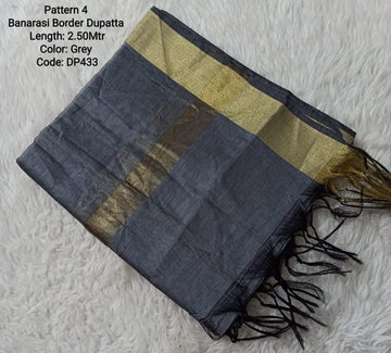 Grey Chanderi Border Net Dupatta - DP433