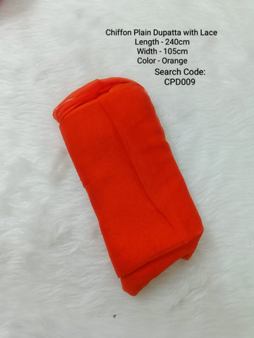 Orange Chiffon Plain Dupatta With Lace - CPD009