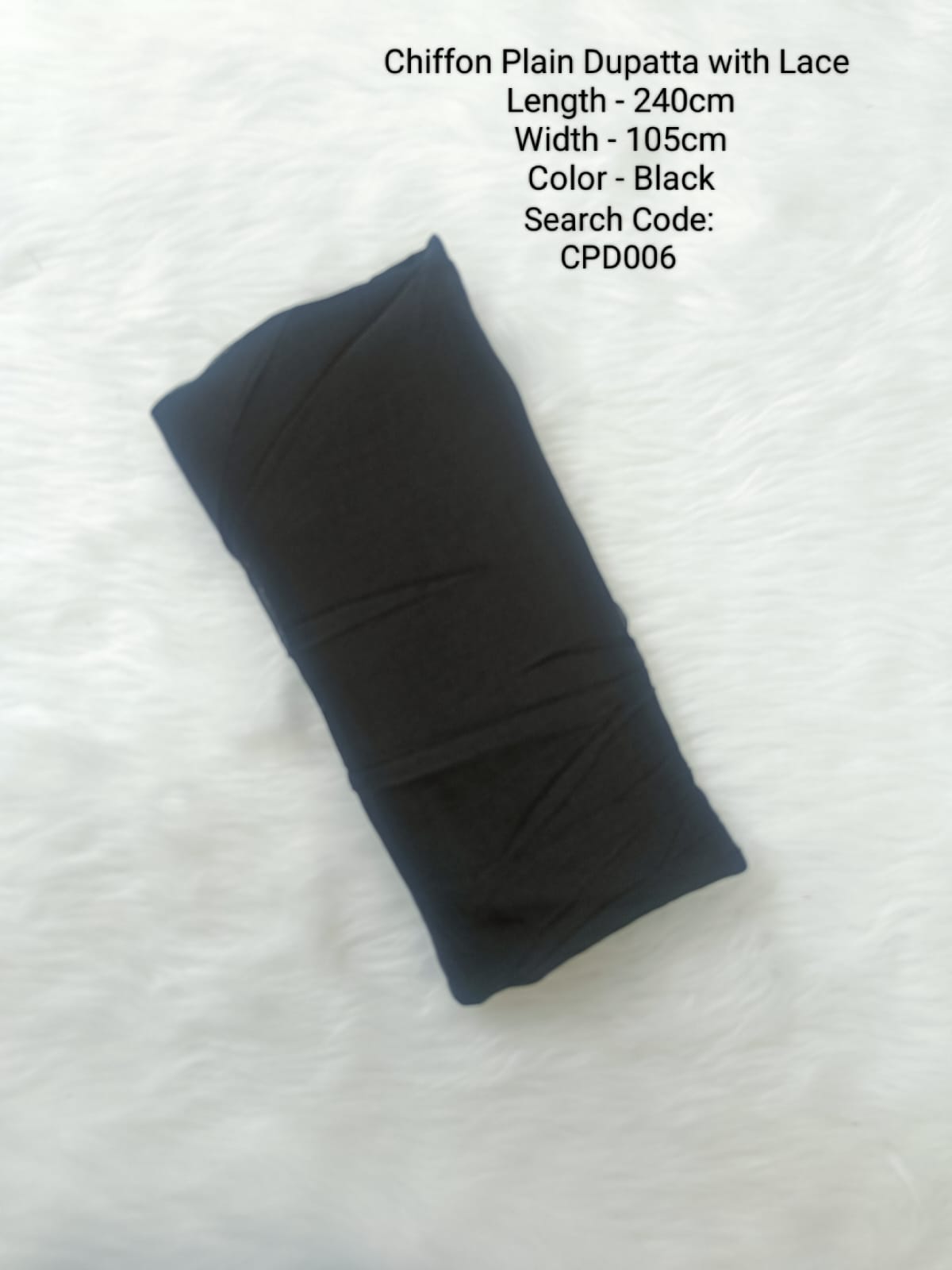 Black Chiffon Plain Dupatta With Lace - CPD006
